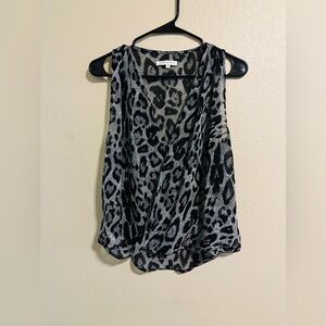 Glamorous leopard print sleeveless v-neck faux wrap chiffon blouse size S
